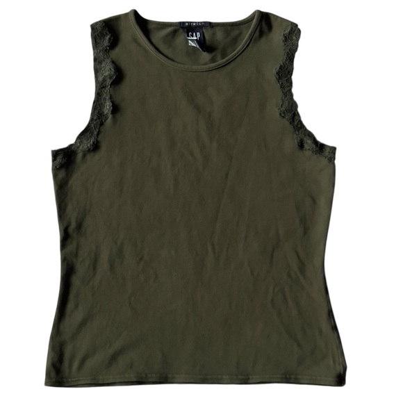GAP Tops - Dark Olive Lace Trimmed Gap Tank Top